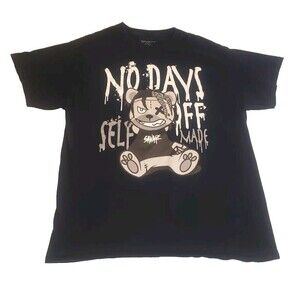 3 Forty Inc. "No Days Off" Bear T-Shirt size Mens Large Short Sleeve Blk/White